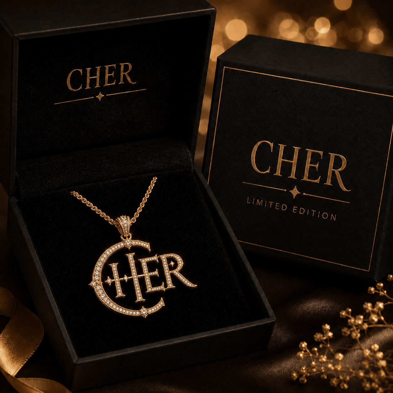 CHER Solid Gold Chain with Diamond Pendant TTTT