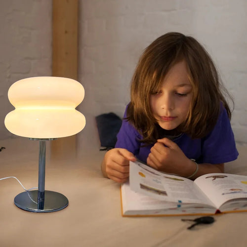 Macaron Glass Table Lamp for Girls Trichromatic Dimming Eye Protection Night Light Bedroom Bedside Living Room Decor