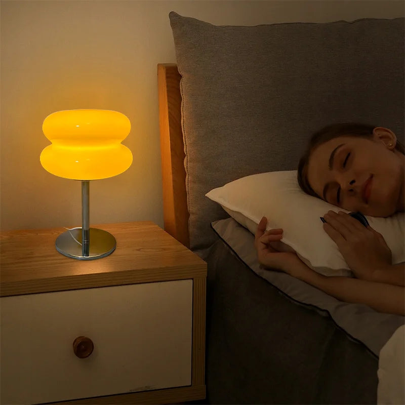 Macaron Glass Table Lamp for Girls Trichromatic Dimming Eye Protection Night Light Bedroom Bedside Living Room Decor